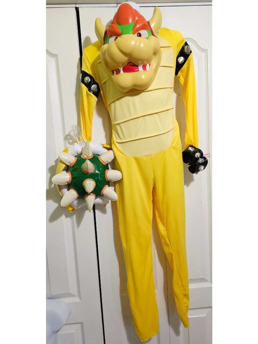 Super Mario Bowser Costume Kid 7-8 Inflatable Shell Mask Game Nintendo Halloween
